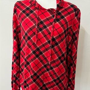 Red Plaid Long sleeve tshirt hoodie size medium
